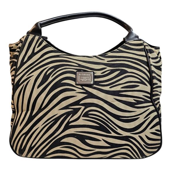 Liz Claiborne Tote Fabric Large Zebra Print Bag Double Handles Snap Closure - Picture 1 of 9